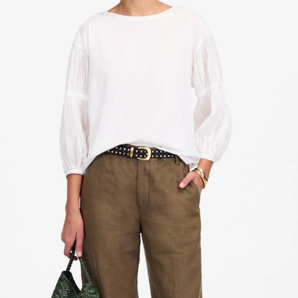 NWT Madewell White Puff-Sleeve Drop-Shoulder Knit Top